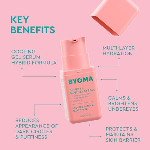 BYOMA De-Puff + Brighten Eye Gel - Lightweight Under Eye Cream for Dark Circles, Puffiness & Wrinkles with Hyaluronic Acid & Vitamin C - 0.68 fl. oz Avelisse