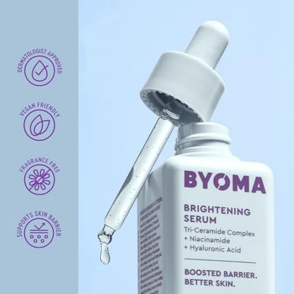 BYOMA Brightening Serum - Barrier Repair & Hydrating Face Serum with Hyaluronic Acid, Niacinamide & Ceramides for Glowing, Radiant Skin - 1.01 fl. oz