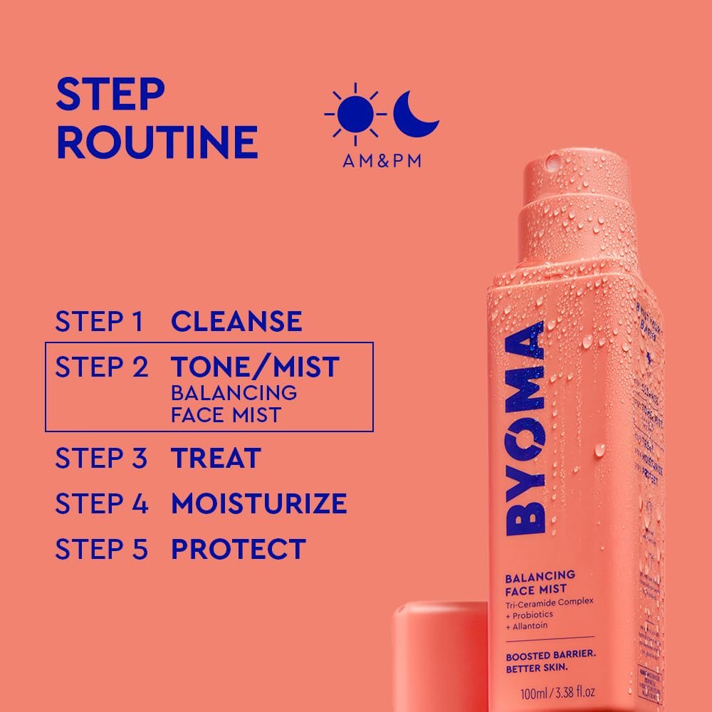 BYOMA Balancing Face Mist - pH Balanced Toner Spray with Ceramides, Probiotics & Allantoin - Alcohol Free - Soothe & Refresh Skin - 3.38 fl oz Avelisse