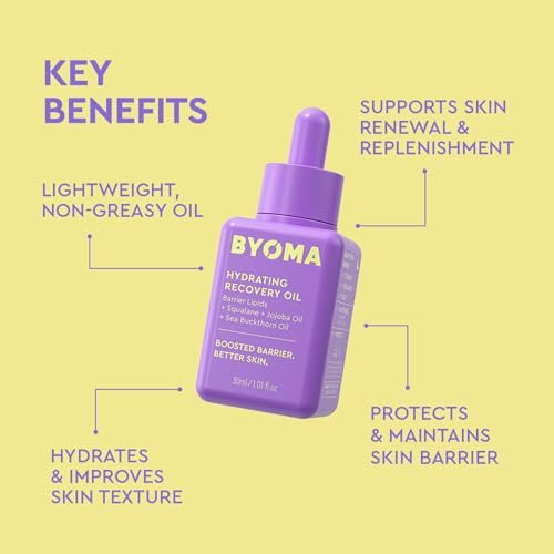 BYOMA Hydrating Recovery Oil - Luxury Face Oil with Squalane, Jojoba Oil & Seabuckthorn Oil - Instant Radiant and Glowy Skin - Barrier Repair Facial Oil - 1.01 fl. oz - görsel 6