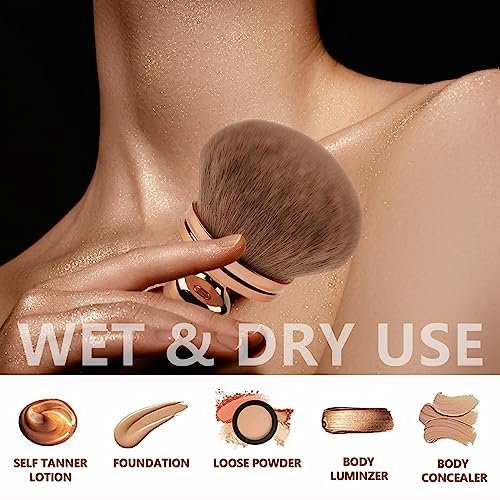 DRIPOO Extra Large Body Makeup Brush for Self Tanner – Wide-Headed Kabuki Brush for Back, Legs, Face – Rose, 74mm - görsel 8