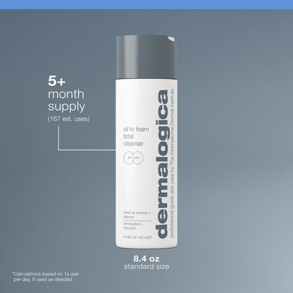 Dermalogica Oil To Foam Total Cleanser - 8.4 fl oz | Makeup & Sunscreen Remover Avelisse