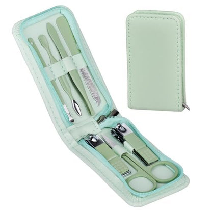 7 Pcs Manicure Set Stainless Steel Nail Clippers Kit - Nail Care Beauty Tools, Travel Grooming Kit with Zipper Leather Case, Christmas Gifts for Men and Women