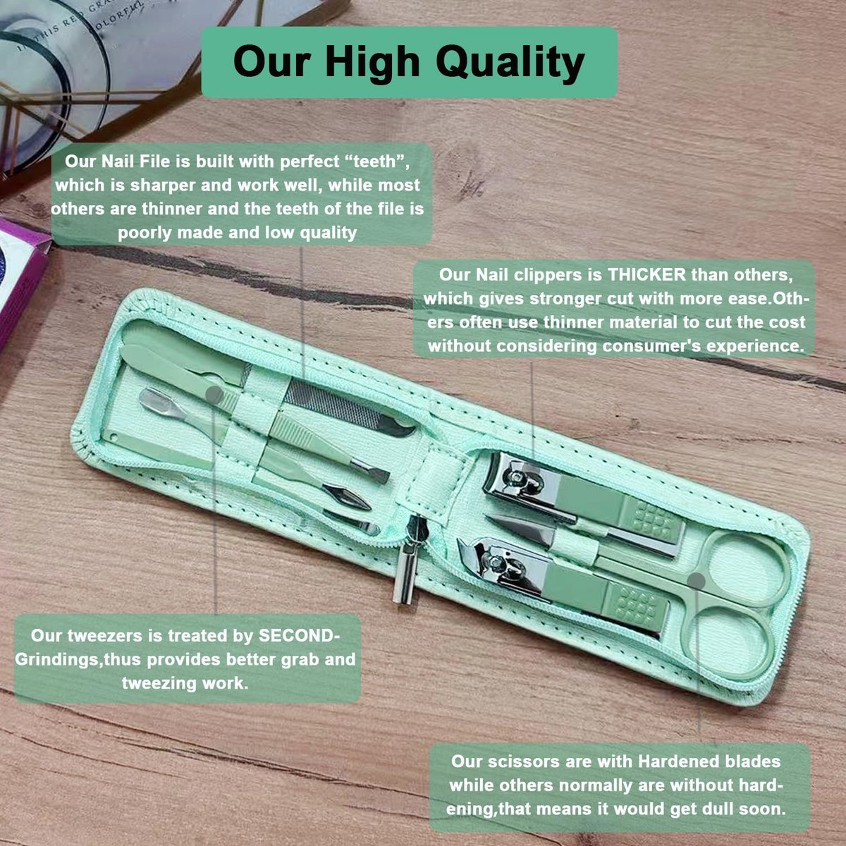 7 Pcs Manicure Set Stainless Steel Nail Clippers Kit - Nail Care Beauty Tools, Travel Grooming Kit with Zipper Leather Case, Christmas Gifts for Men and Women - görsel 7