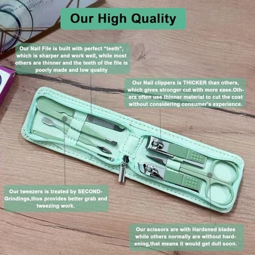 7 Pcs Manicure Set Stainless Steel Nail Clippers Kit - Nail Care Beauty Tools, Travel Grooming Kit with Zipper Leather Case, Christmas Gifts for Men and Women - görsel 8