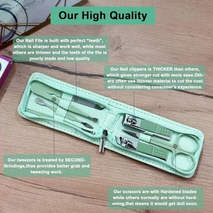 7 Pcs Manicure Set Stainless Steel Nail Clippers Kit - Nail Care Beauty Tools, Travel Grooming Kit with Zipper Leather Case, Christmas Gifts for Men and Women