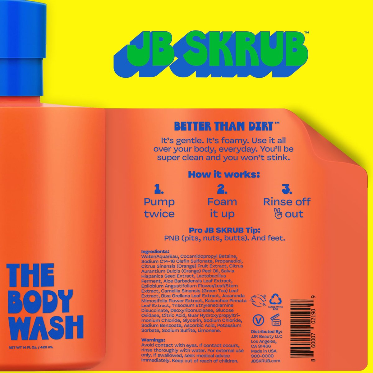 JB SKRUB Boys Body Wash for Kids, Tweens & Teens - pH-Balanced Foaming Citrus Wash, No Harsh Ingredients, Tackles Odor & Breakouts, 14 oz Avelisse