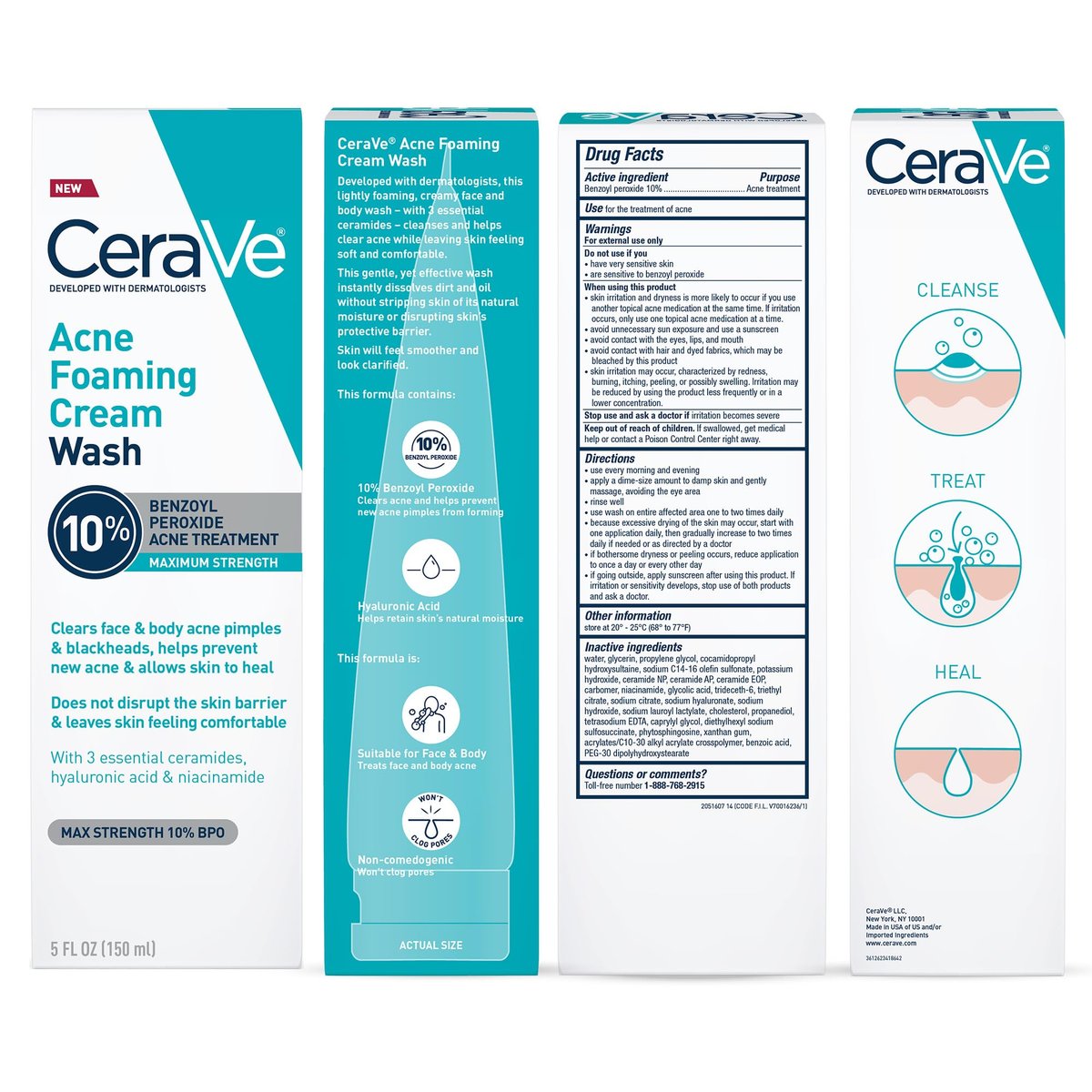 CeraVe Acne Foaming Cream Wash with 10% Benzoyl Peroxide - Gentle Face and Body Cleanser for Acne-Prone Skin, 5 Oz Avelisse