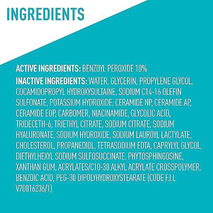 CeraVe Acne Foaming Cream Wash with 10% Benzoyl Peroxide - Gentle Face and Body Cleanser for Acne-Prone Skin, 5 Oz Avelisse