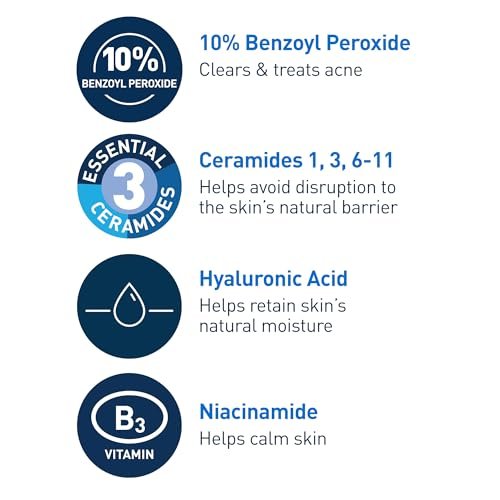 CeraVe Acne Foaming Cream Wash with 10% Benzoyl Peroxide - Gentle Face and Body Cleanser for Acne-Prone Skin, 5 Oz Avelisse