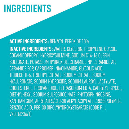 CeraVe Acne Foaming Cream Wash with 10% Benzoyl Peroxide - Gentle Face and Body Cleanser for Acne-Prone Skin, 5 Oz Avelisse