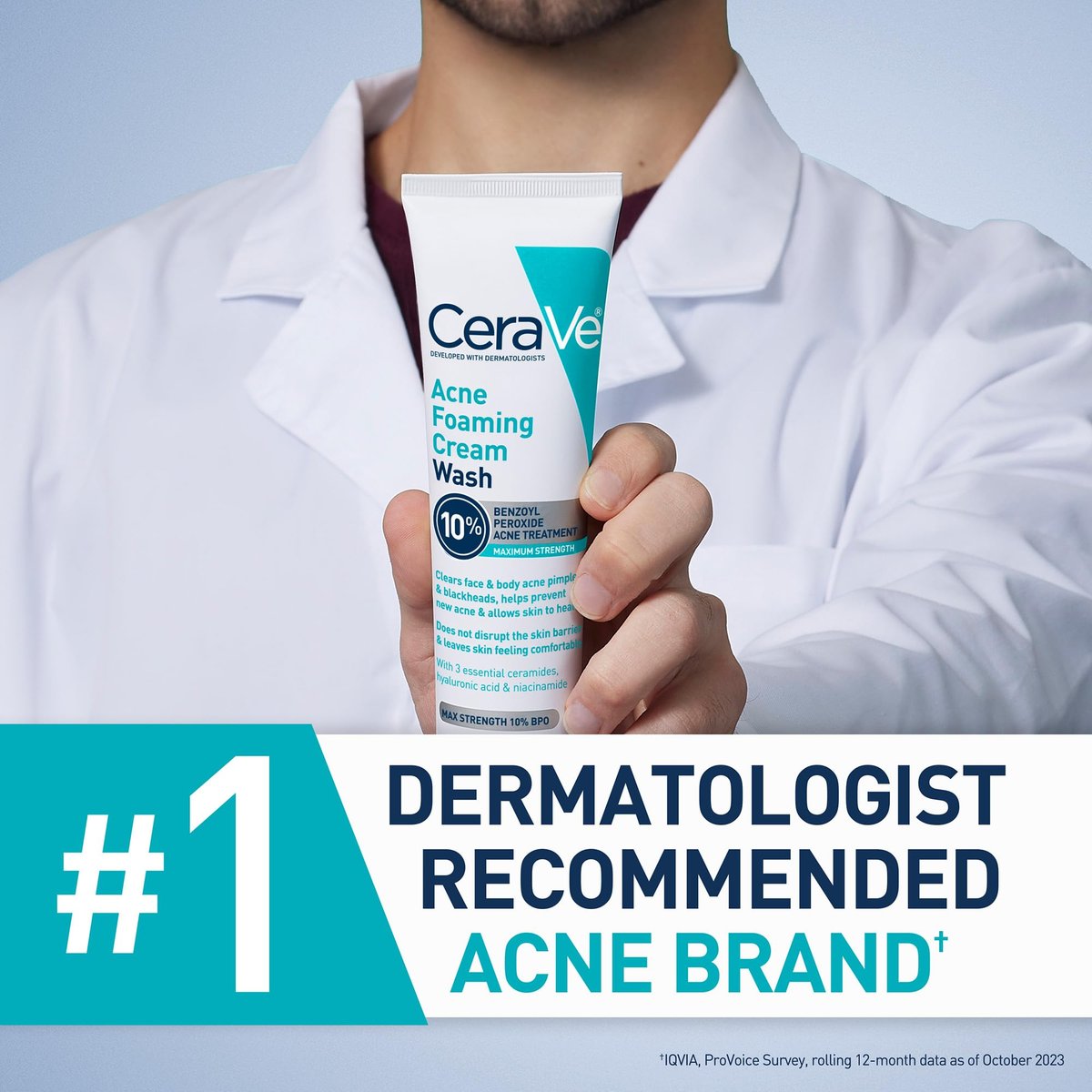 CeraVe Acne Foaming Cream Wash with 10% Benzoyl Peroxide - Gentle Face and Body Cleanser for Acne-Prone Skin, 5 Oz Avelisse