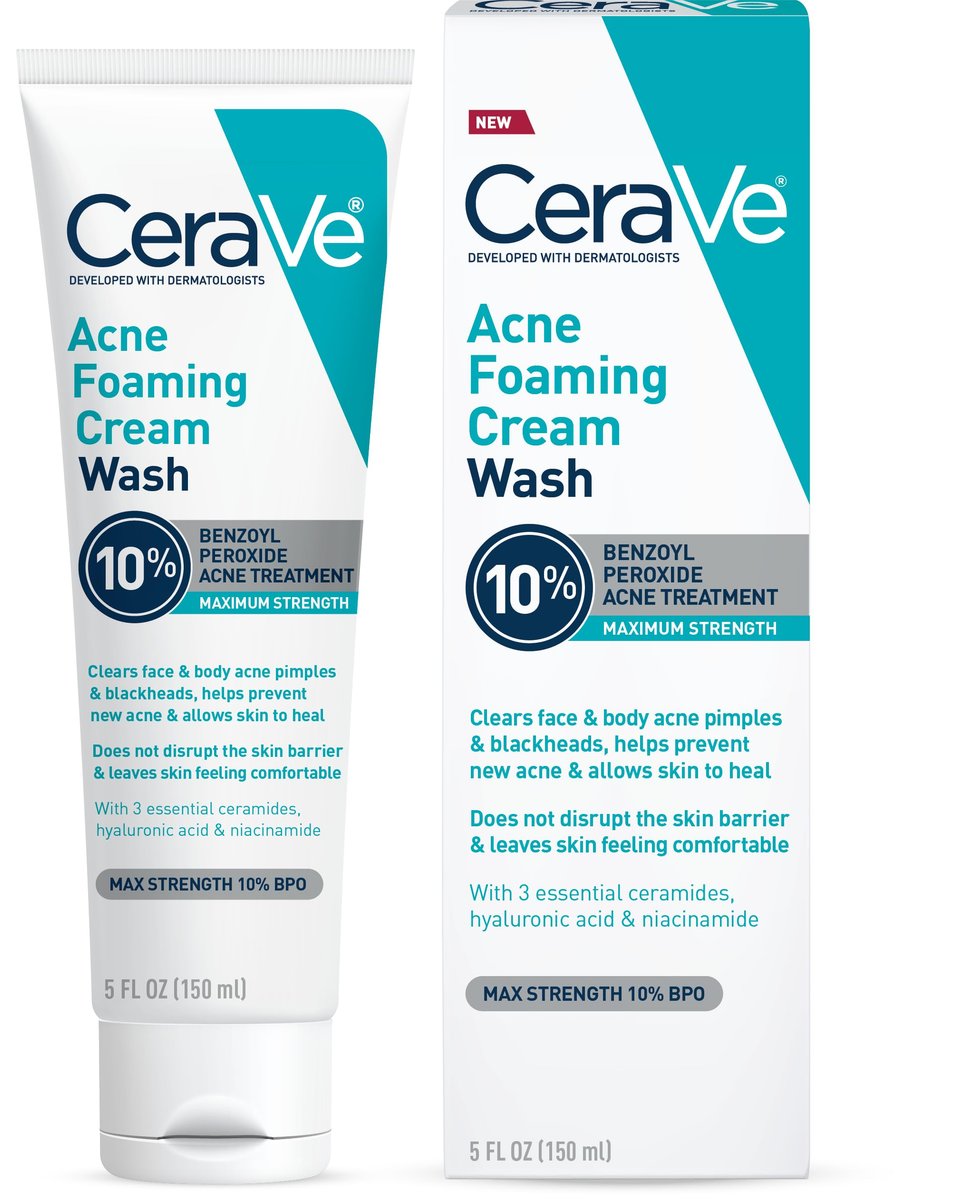 CeraVe Acne Foaming Cream Wash with 10% Benzoyl Peroxide - Gentle Face and Body Cleanser for Acne-Prone Skin, 5 Oz Avelisse