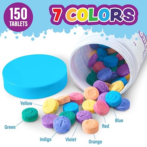Tub Works Bath Color Fizzies, 150 Count | Nontoxic & Fragrance-Free Fizzy Color Tablets for Kids | 7 Vibrant Colors | Bath Bombs for Fun Bathtime Avelisse