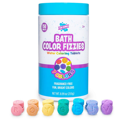 Tub Works Bath Color Fizzies, 150 Count | Nontoxic & Fragrance-Free Fizzy Color Tablets for Kids | 7 Vibrant Colors | Bath Bombs for Fun Bathtime Avelisse