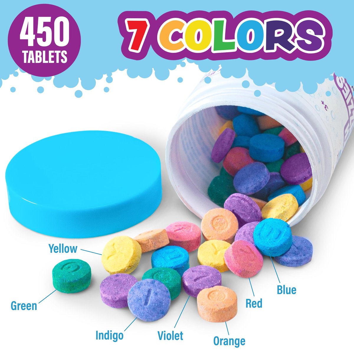 Tub Works Bath Color Fizzies, 150 Count, 3 Pack – Nontoxic & Fragrance-Free Color Bath Drops for Kids Avelisse