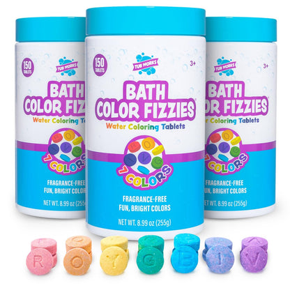 Tub Works Bath Color Fizzies, 150 Count, 3 Pack – Nontoxic & Fragrance-Free Color Bath Drops for Kids Avelisse