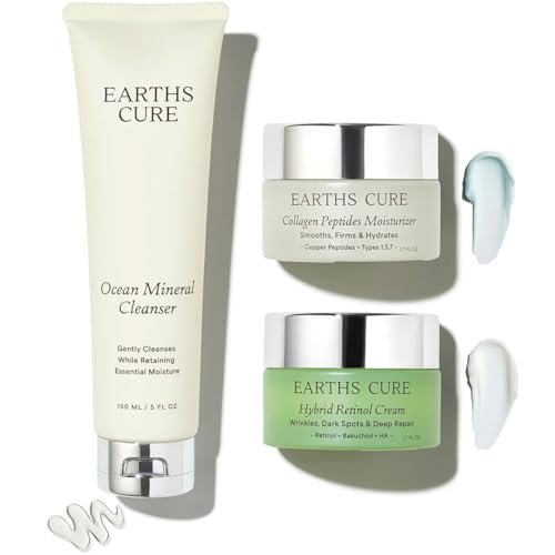 EarthsCure 3 Step Anti-Aging Routine - Wrinkles, Dark Spots & Smoother Skin with Ocean Minerals, Nano Peptides & Vegan Retinol - Sensitive Skin Safe (9 fl oz) Avelisse