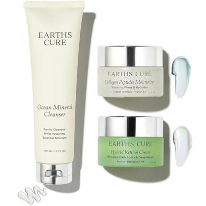 EarthsCure 3 Step Anti-Aging Routine - Wrinkles, Dark Spots & Smoother Skin with Ocean Minerals, Nano Peptides & Vegan Retinol - Sensitive Skin Safe (9 fl oz) Avelisse