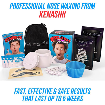 Kenashii Super Nose Waxing Kit - 100g Wax, 24 Applicators, No Microwave Required, Ear Hair Removal, for Men and Women, 12 Balm Wipes, Mustache Guards, Storage Bag Avelisse