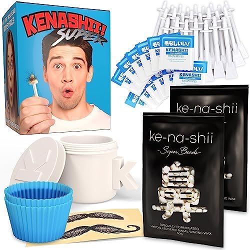 Kenashii Super Nose Waxing Kit - 100g Wax, 24 Applicators, No Microwave Required, Ear Hair Removal, for Men and Women, 12 Balm Wipes, Mustache Guards, Storage Bag Avelisse