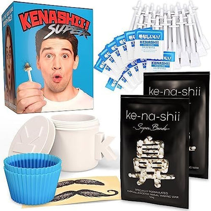 Kenashii Super Nose Waxing Kit - 100g Wax, 24 Applicators, No Microwave Required, Ear Hair Removal, for Men and Women, 12 Balm Wipes, Mustache Guards, Storage Bag Avelisse