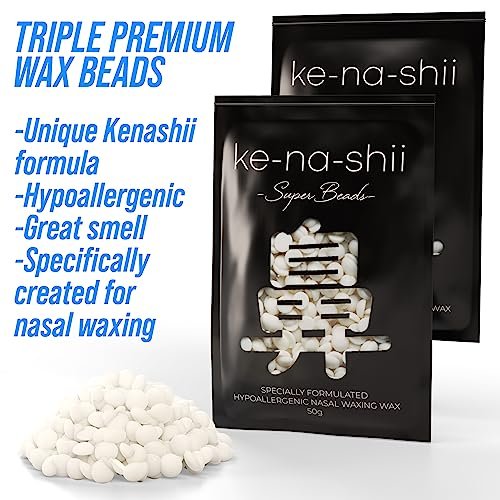 Kenashii Super Nose Waxing Kit - 100g Wax, 24 Applicators, No Microwave Required, Ear Hair Removal, for Men and Women, 12 Balm Wipes, Mustache Guards, Storage Bag Avelisse