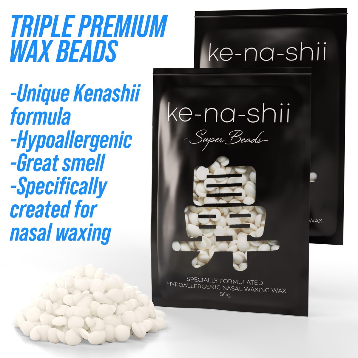 Kenashii Super Nose Waxing Kit - 100g Wax, 24 Applicators, No Microwave Required, Ear Hair Removal, for Men and Women, 12 Balm Wipes, Mustache Guards, Storage Bag Avelisse