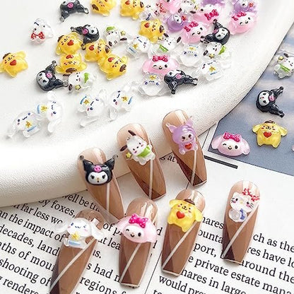 Akutoer 70PCS Kawaii Nail Art Charms - 3D Cute Cat Resin Jelly Gummy Candy Slime Nail Decorations for DIY