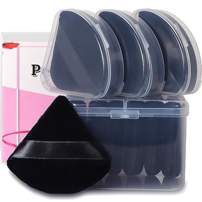 Ocim 10-Pack Black Velour Triangular Powder Puffs for Face Powder, Setting & Baking Makeup Sponges with Case