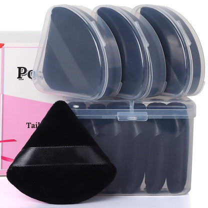Ocim 10-Pack Black Velour Triangular Powder Puffs for Face Powder, Setting & Baking Makeup Sponges with Case
