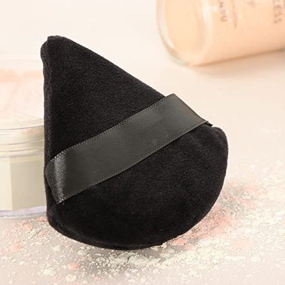 Ocim 10-Pack Black Velour Triangular Powder Puffs for Face Powder, Setting & Baking Makeup Sponges with Case