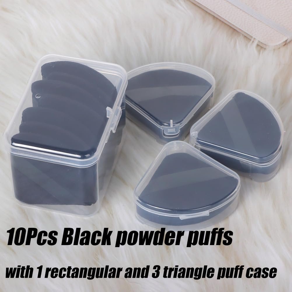 Ocim 10-Pack Black Velour Triangular Powder Puffs for Face Powder, Setting & Baking Makeup Sponges with Case - görsel 3