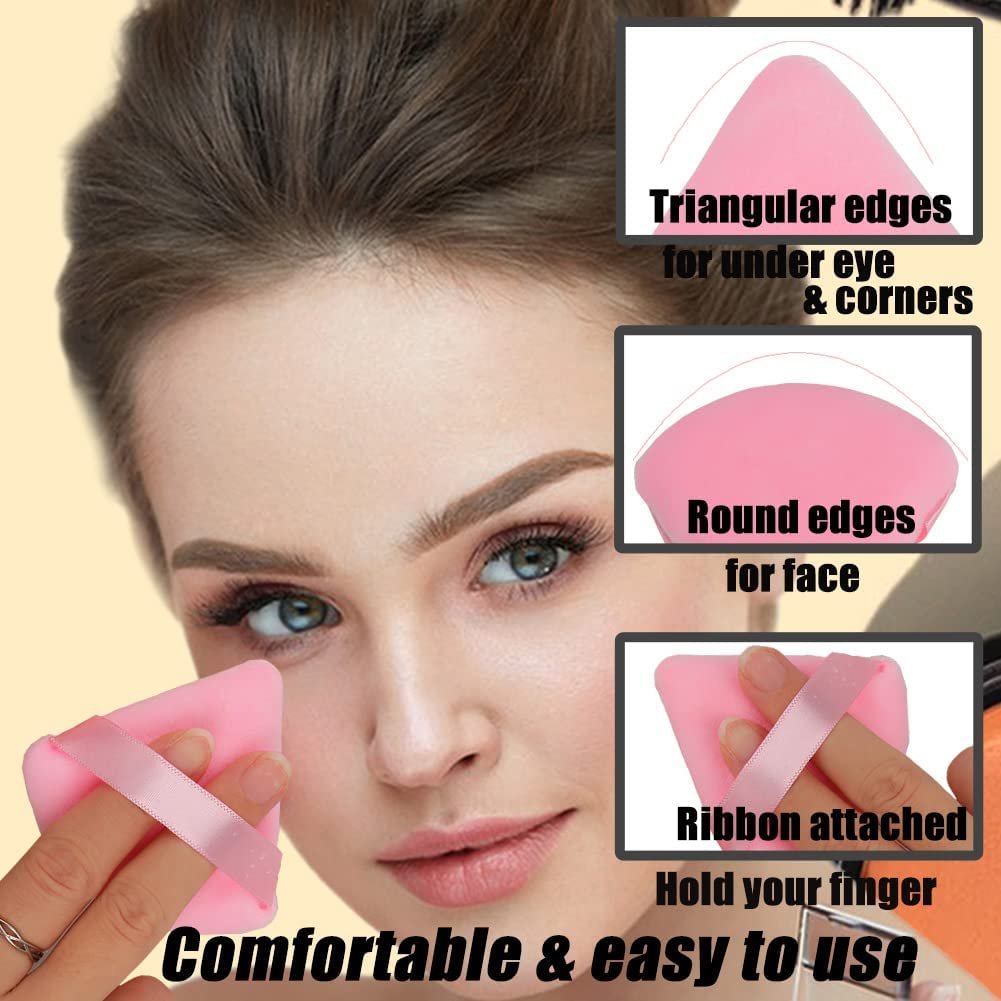 Ocim 10-Pack Velour Triangle Powder Puffs for Face Powder, Makeup Setting & Baking - Black & Pink with Case - görsel 7