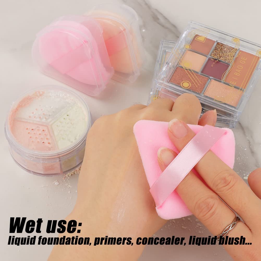 Ocim 10-Pack Velour Triangle Powder Puffs for Face Powder, Makeup Setting & Baking - Black & Pink with Case - görsel 9