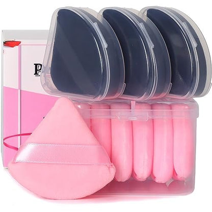 Ocim 10-Pack Velour Triangle Powder Puffs for Face Powder, Makeup Setting & Baking - Black & Pink with Case