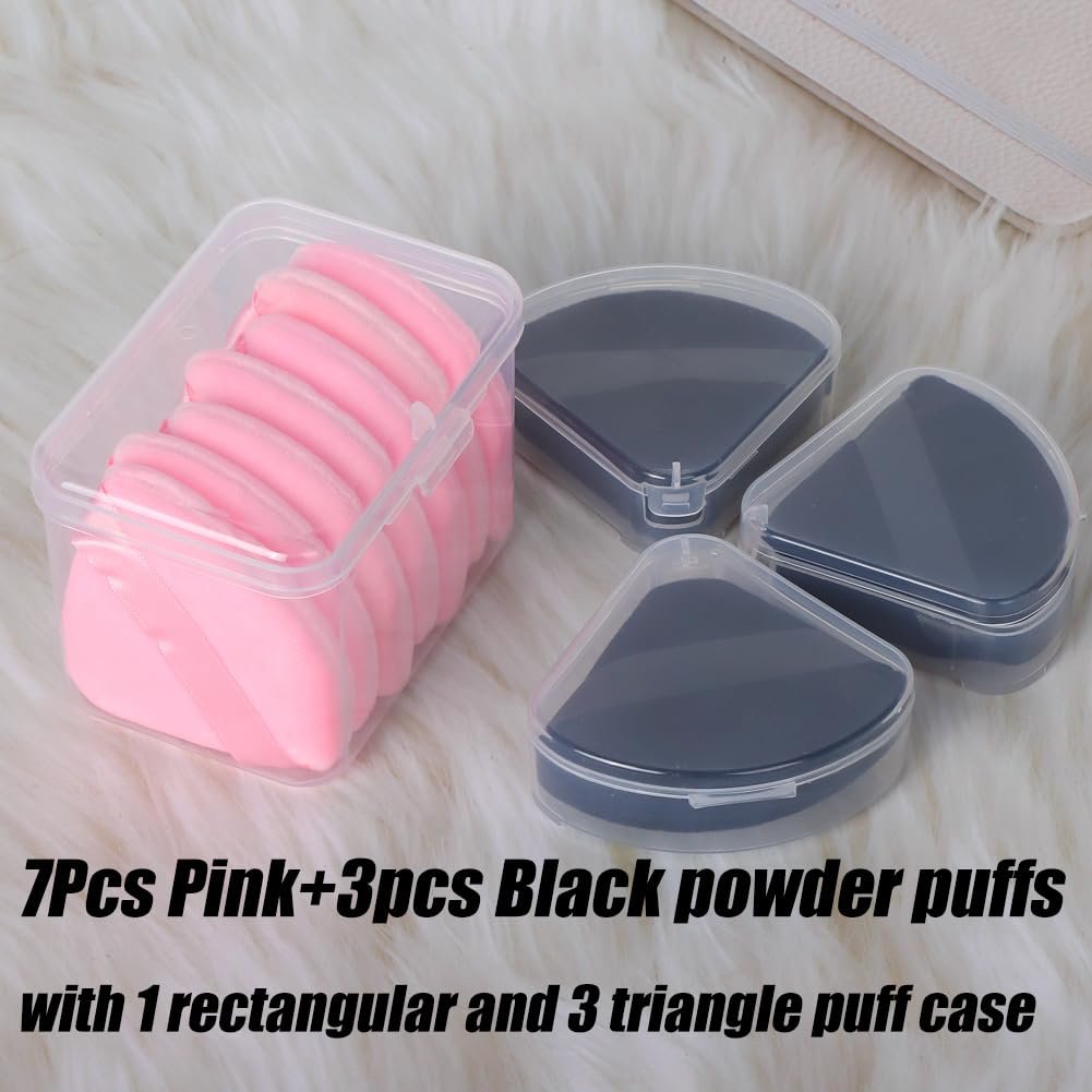 Ocim 10-Pack Velour Triangle Powder Puffs for Face Powder, Makeup Setting & Baking - Black & Pink with Case - görsel 3