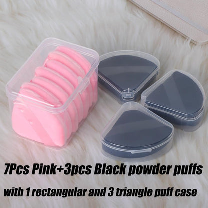 Ocim 10-Pack Velour Triangle Powder Puffs for Face Powder, Makeup Setting & Baking - Black & Pink with Case