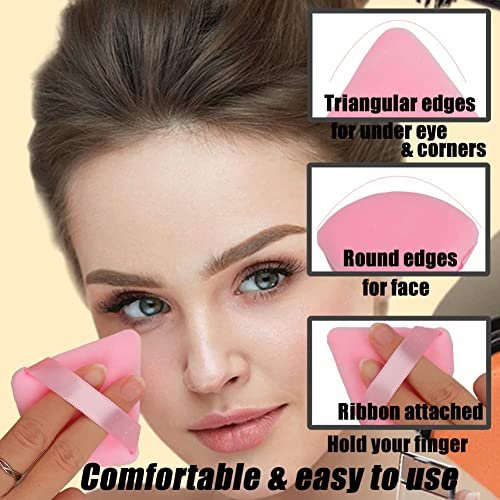 Ocim 10-Pack Velour Triangle Powder Puffs for Face Powder, Makeup Setting & Baking - Black & Pink with Case - görsel 8