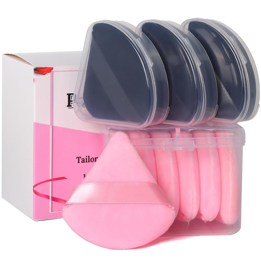 Ocim 10-Pack Velour Triangle Powder Puffs for Face Powder, Makeup Setting & Baking - Black & Pink with Case - görsel 15