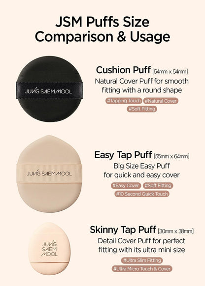 JUNG SAEM MOOL Natural Cover Cushion Puff (4pc) - Silicone Round Face Sponge for Smooth Makeup Application
