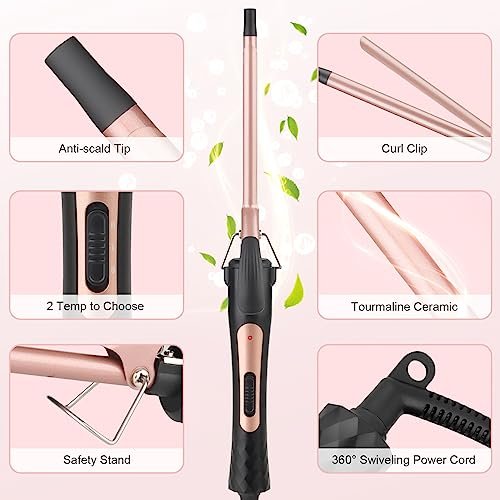 JAETON Thin Curling Iron 3/8 Inch – Small Curling Wand for Tight Curls, Ceramic Tourmaline Barrel, Dual Temperature, Includes Heat Glove Avelisse