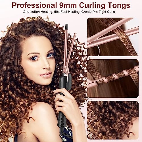 JAETON Thin Curling Iron 3/8 Inch – Small Curling Wand for Tight Curls, Ceramic Tourmaline Barrel, Dual Temperature, Includes Heat Glove Avelisse