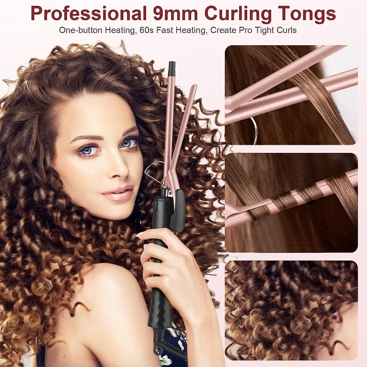 JAETON Thin Curling Iron 3/8 Inch – Small Curling Wand for Tight Curls, Ceramic Tourmaline Barrel, Dual Temperature, Includes Heat Glove Avelisse