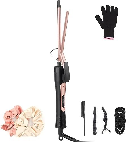 JAETON Thin Curling Iron 3/8 Inch – Small Curling Wand for Tight Curls, Ceramic Tourmaline Barrel, Dual Temperature, Includes Heat Glove Avelisse