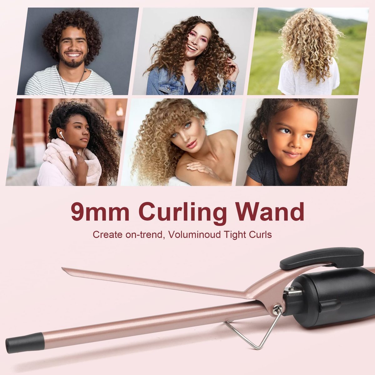 JAETON Thin Curling Iron 3/8 Inch – Small Curling Wand for Tight Curls, Ceramic Tourmaline Barrel, Dual Temperature, Includes Heat Glove Avelisse