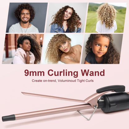 JAETON Thin Curling Iron 3/8 Inch – Small Curling Wand for Tight Curls, Ceramic Tourmaline Barrel, Dual Temperature, Includes Heat Glove Avelisse