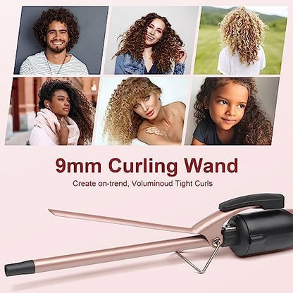 JAETON Thin Curling Iron 3/8 Inch – Small Curling Wand for Tight Curls, Ceramic Tourmaline Barrel, Dual Temperature, Includes Heat Glove Avelisse