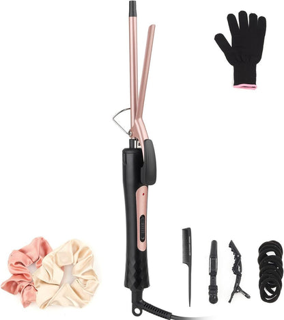 JAETON Thin Curling Iron 3/8 Inch – Small Curling Wand for Tight Curls, Ceramic Tourmaline Barrel, Dual Temperature, Includes Heat Glove Avelisse