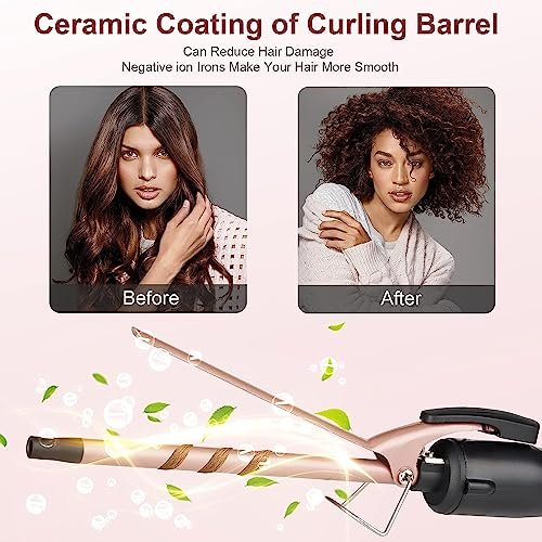 JAETON Thin Curling Iron 3/8 Inch – Small Curling Wand for Tight Curls, Ceramic Tourmaline Barrel, Dual Temperature, Includes Heat Glove Avelisse
